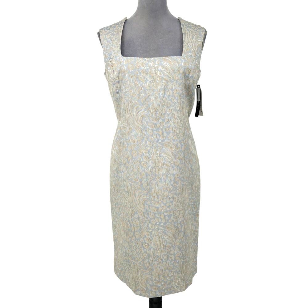 Craig Muller Dress Womens 10 Gray Beige Sheath Square Neck Silk Lined Party New